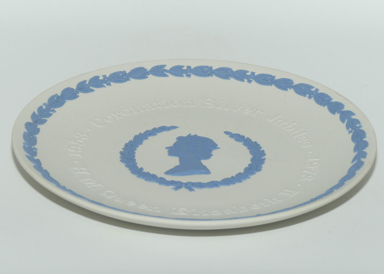 Wedgwood Pale Blue on White jasper plate | 1953 - 1978 Coronation Silver Jubilee HM Queen Elizabeth II | boxed