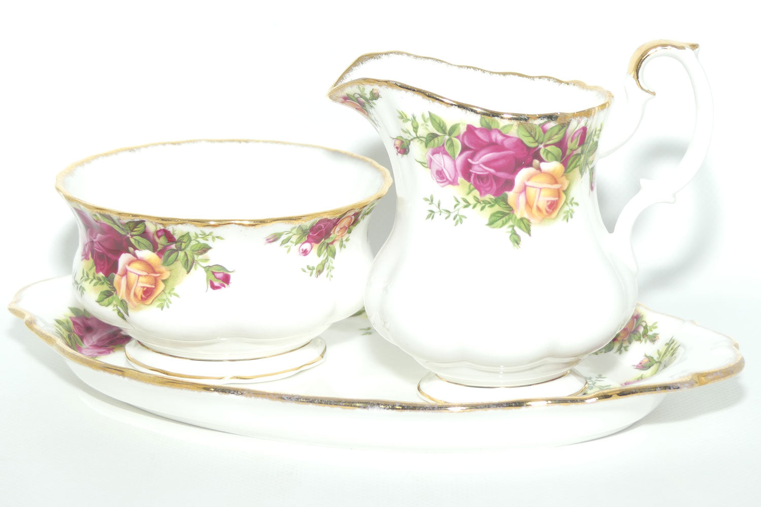 Royal Albert Bone China England Old Country Roses Milk and Sugar on Tray | Tea Size | © 1962 Royal Albert Ltd backstamp
