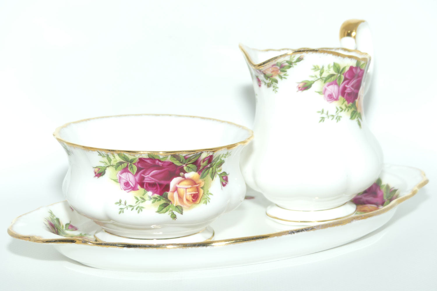 Royal Albert Bone China England Old Country Roses Milk and Sugar on Tray | Tea Size | © 1962 Royal Albert Ltd backstamp