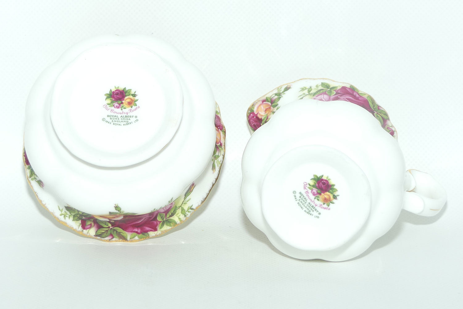 Royal Albert Bone China England Old Country Roses Milk and Sugar on Tray | Tea Size | © 1962 Royal Albert Ltd backstamp