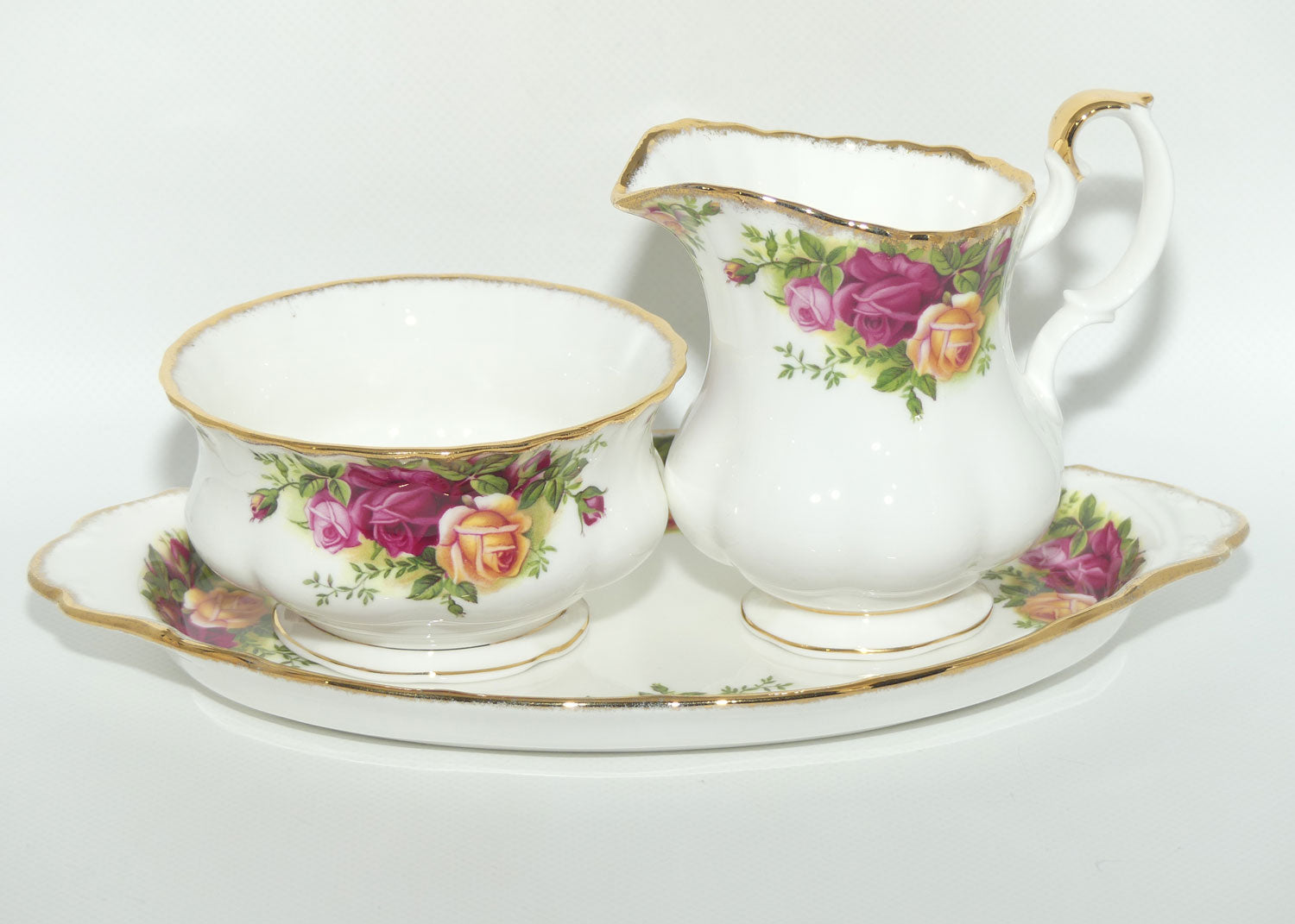 Royal Albert Bone China England Old Country Roses Milk and Sugar on Tray | Tea Size | © 1962 Royal Albert Ltd backstamp | #2