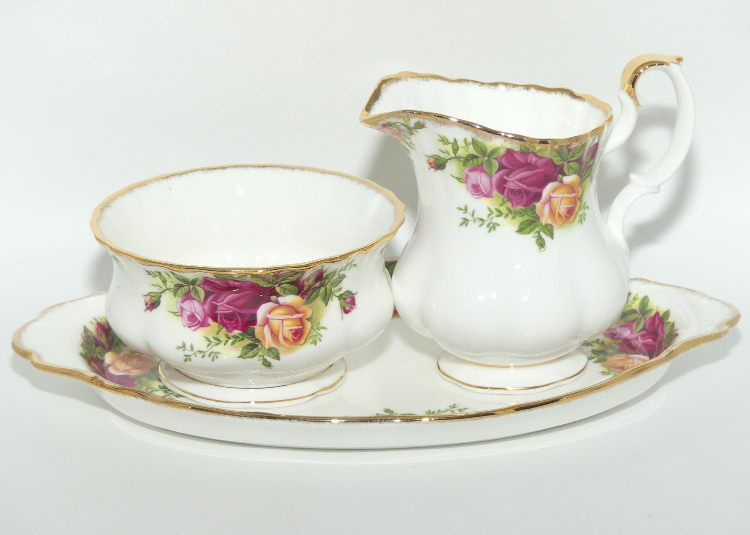 Royal Albert Bone China England Old Country Roses Milk and Sugar on Tray | Tea Size | © 1962 Royal Albert Ltd backstamp | #2