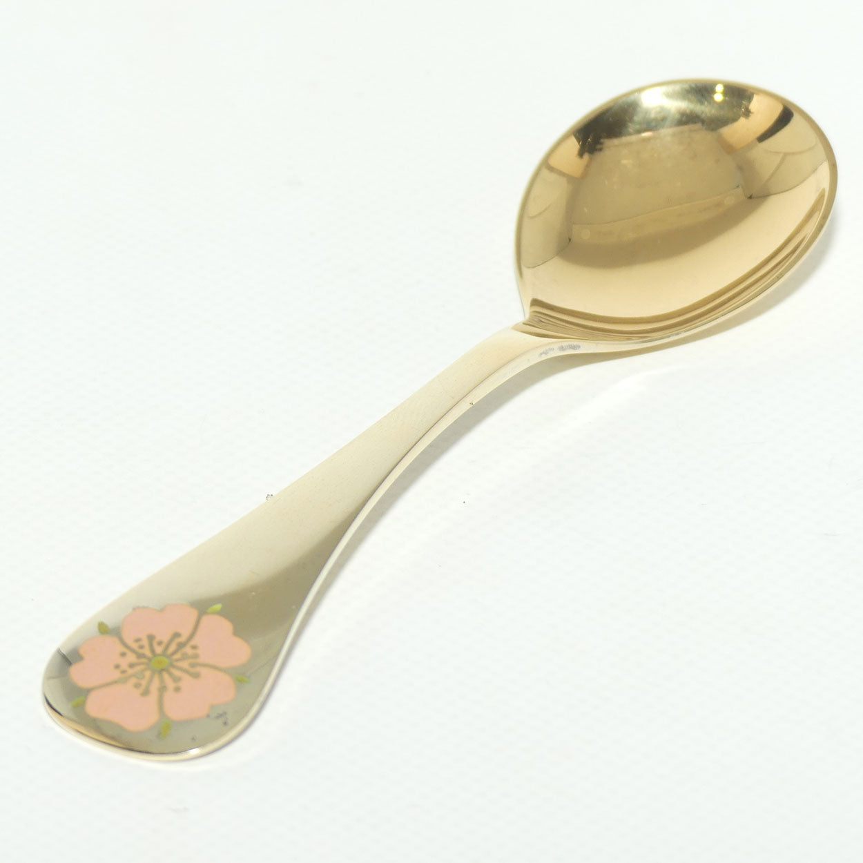 Georg Jensen Sterling Silver and Gold Vermeil Annual Spoon with inset enamel decoration | 1976 Sweetbriar | boxed