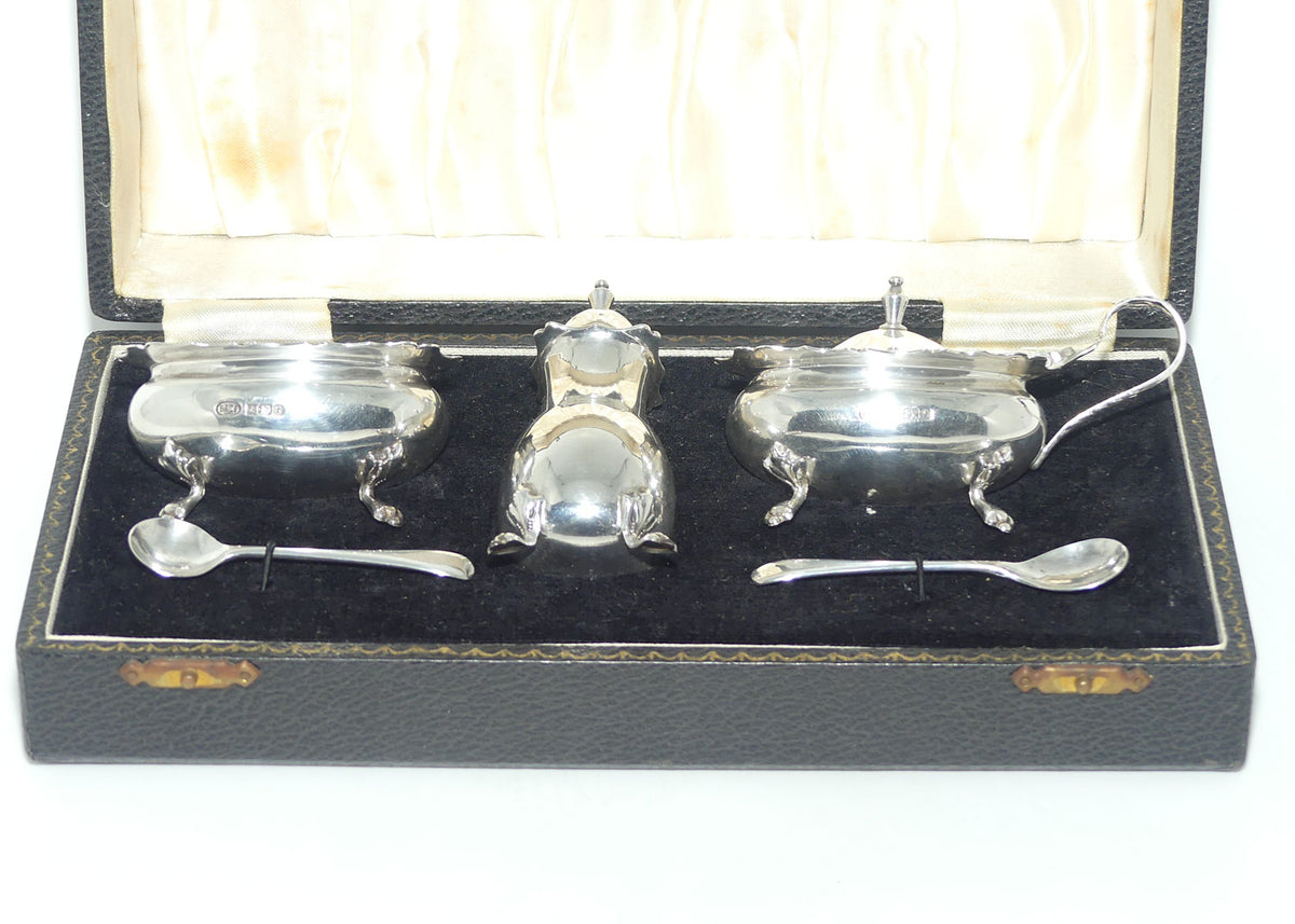 Sterling Silver cruet set with blue glass liners | Birmingham 1976 | Boxed | 150gms