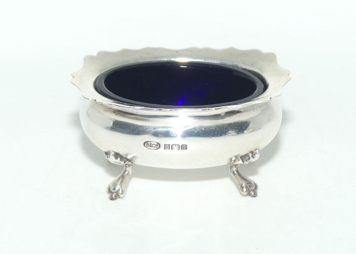 Sterling Silver cruet set with blue glass liners | Birmingham 1976 | Boxed | 150gms
