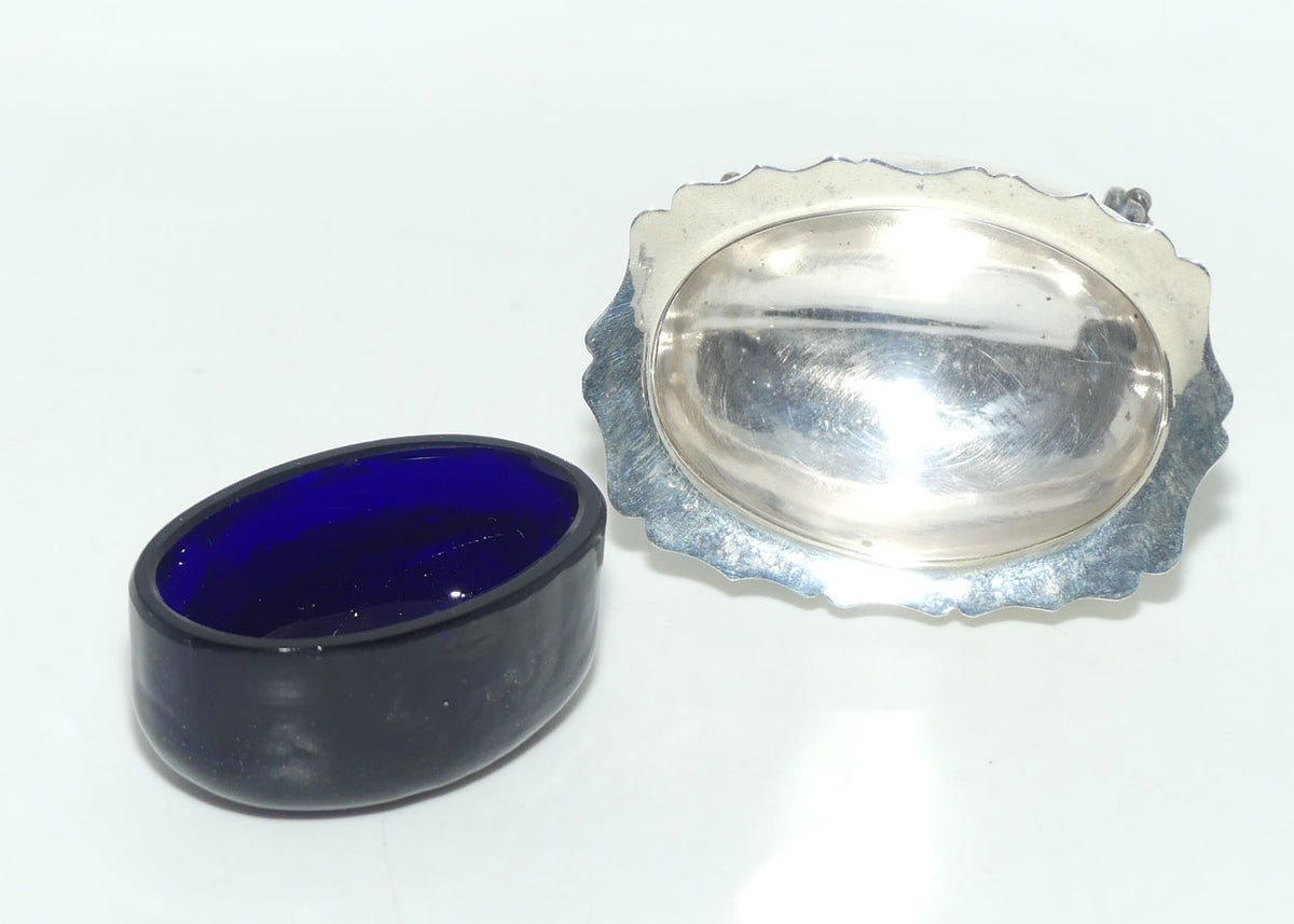 Sterling Silver cruet set with blue glass liners | Birmingham 1976 | Boxed | 150gms