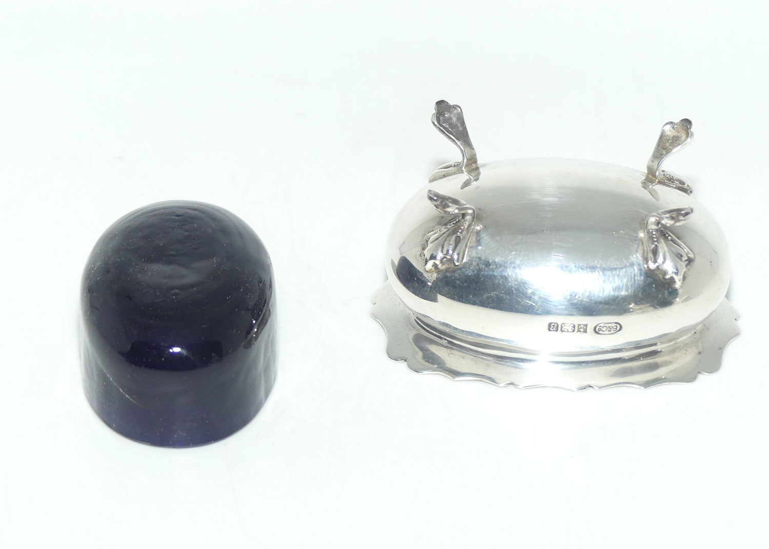 Sterling Silver cruet set with blue glass liners | Birmingham 1976 | Boxed | 150gms
