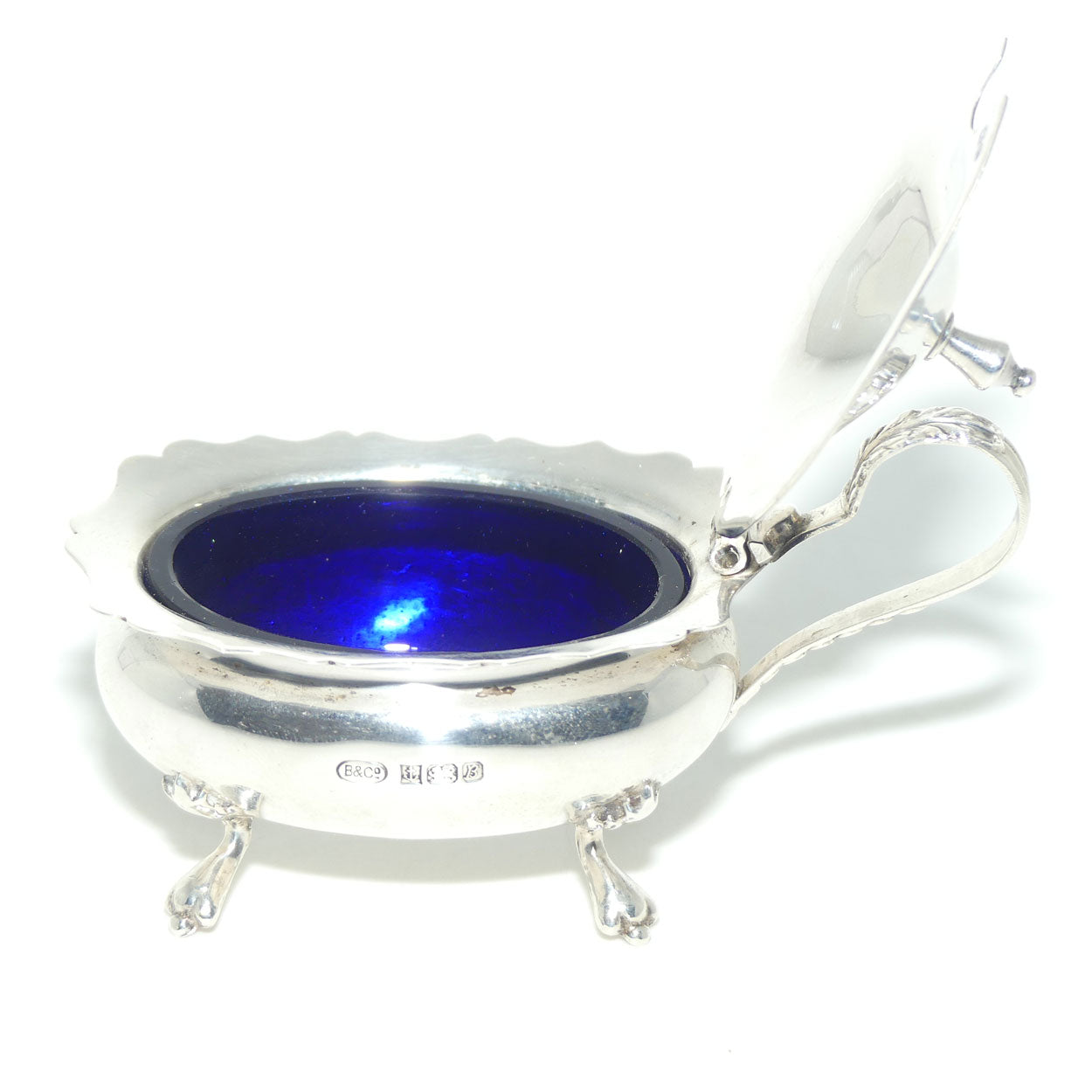 Sterling Silver cruet set with blue glass liners | Birmingham 1976 | Boxed | 150gms
