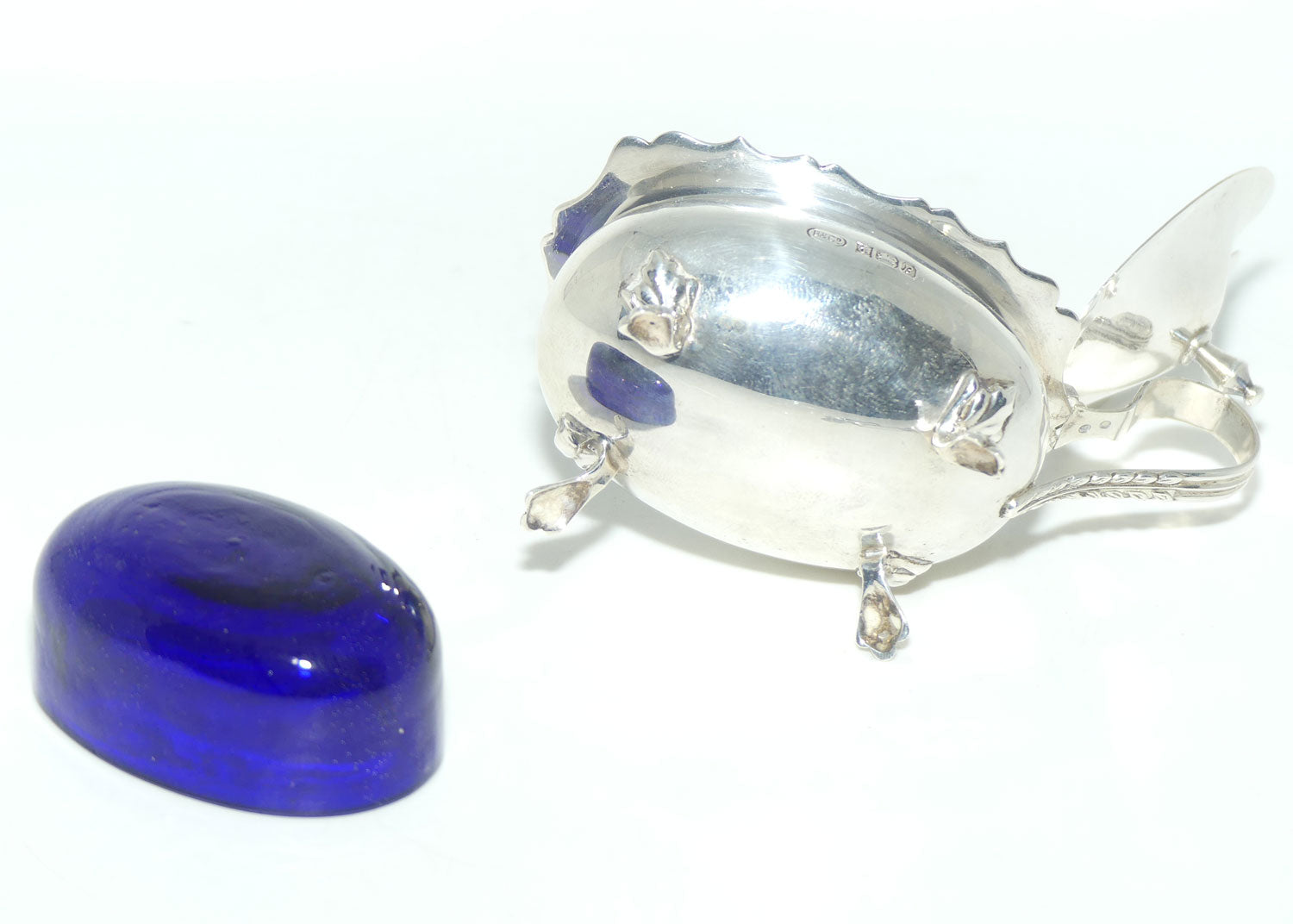 Sterling Silver cruet set with blue glass liners | Birmingham 1976 | Boxed | 150gms