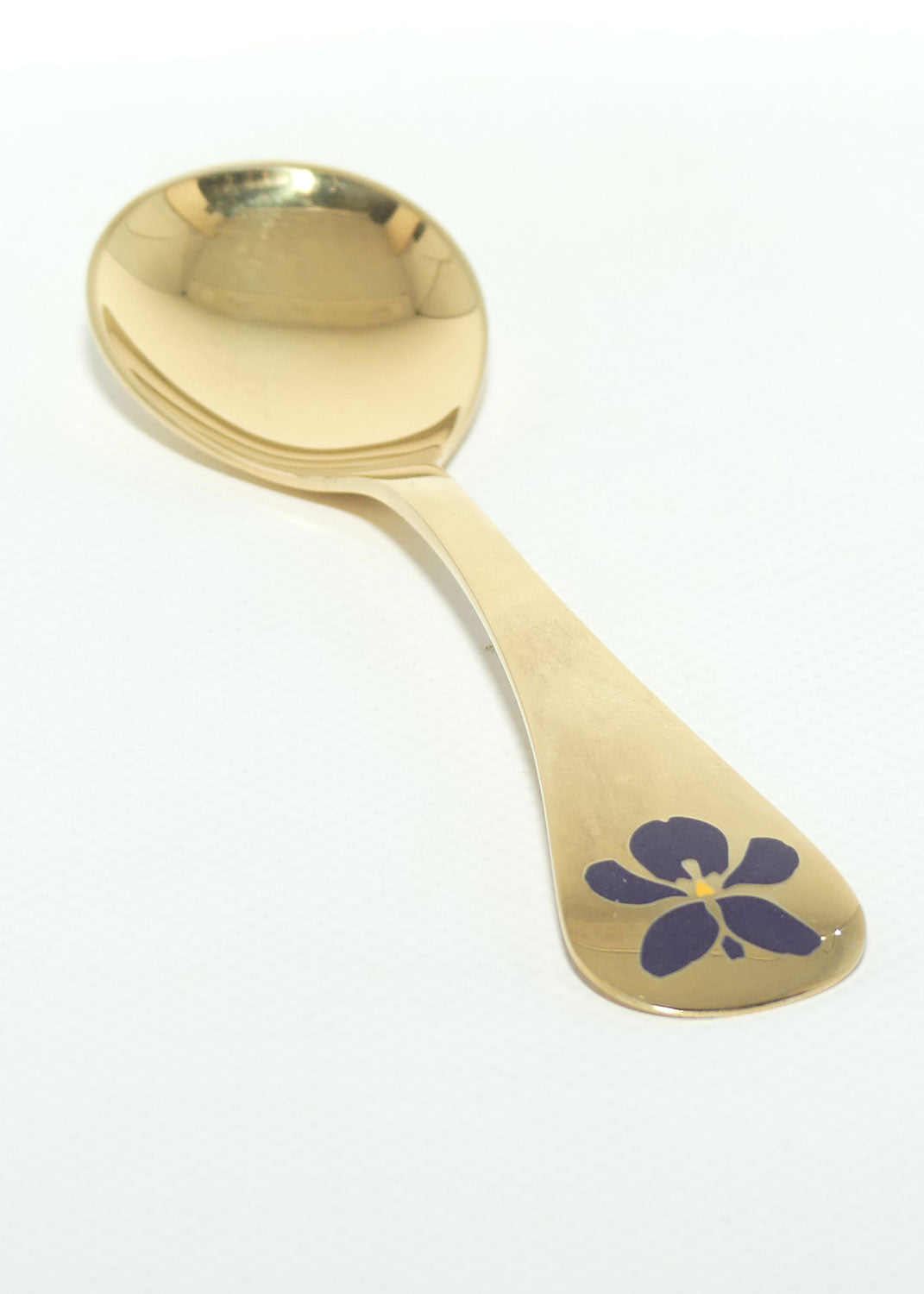 Georg Jensen Sterling Silver and Gold Vermeil Annual Spoon with inset enamel decoration | 1977 Sweet Violet | boxed
