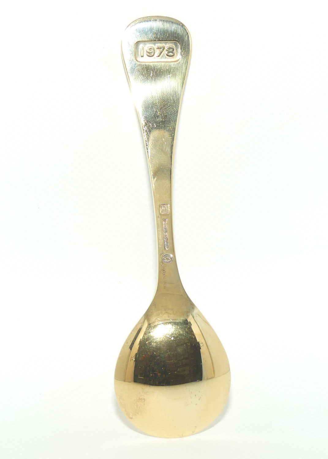 Georg Jensen Sterling Silver and Gold Vermeil Annual Spoon with inset enamel decoration | 1978 Globe Flower | boxed