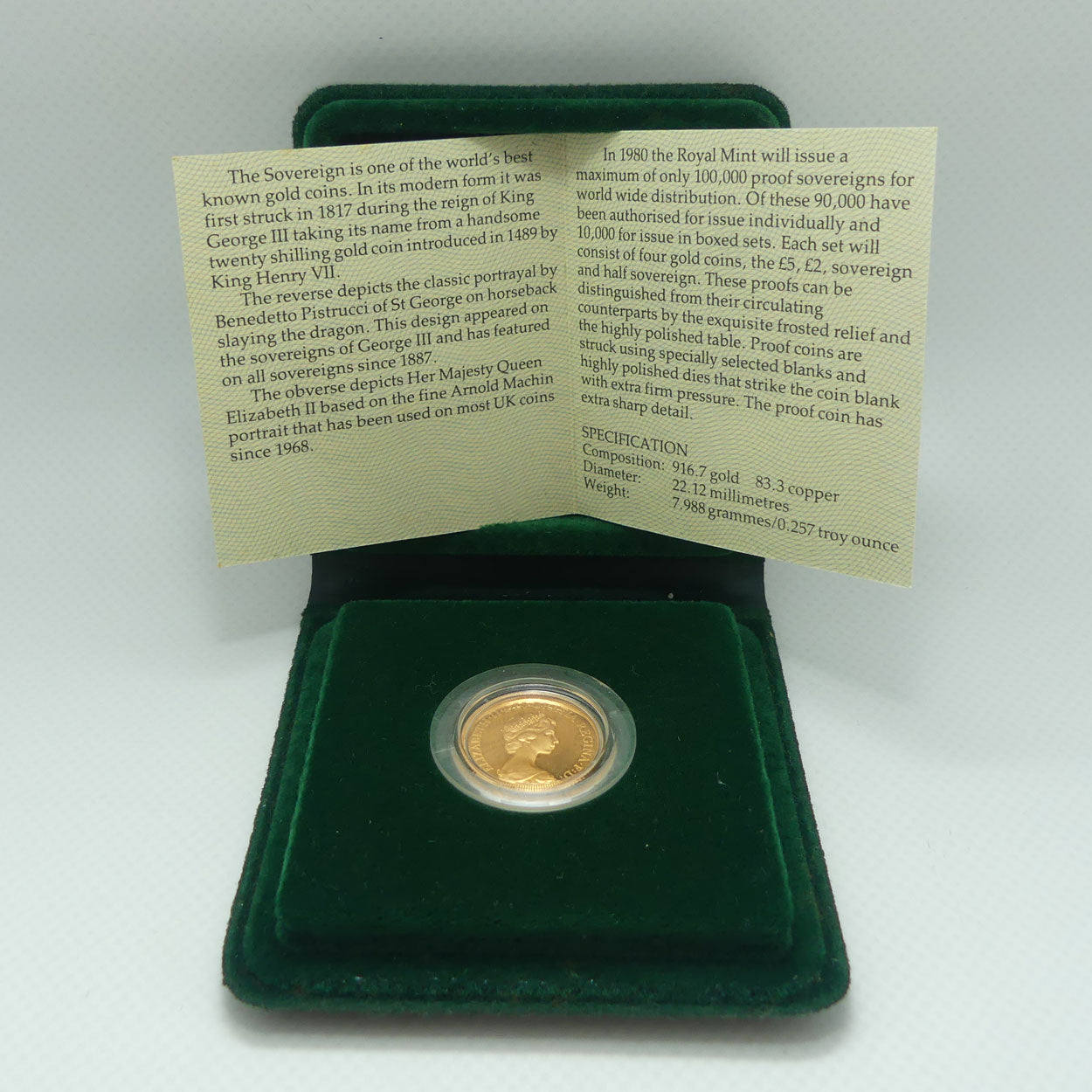 Royal Mint 1980 Proof Gold Sovereign in case