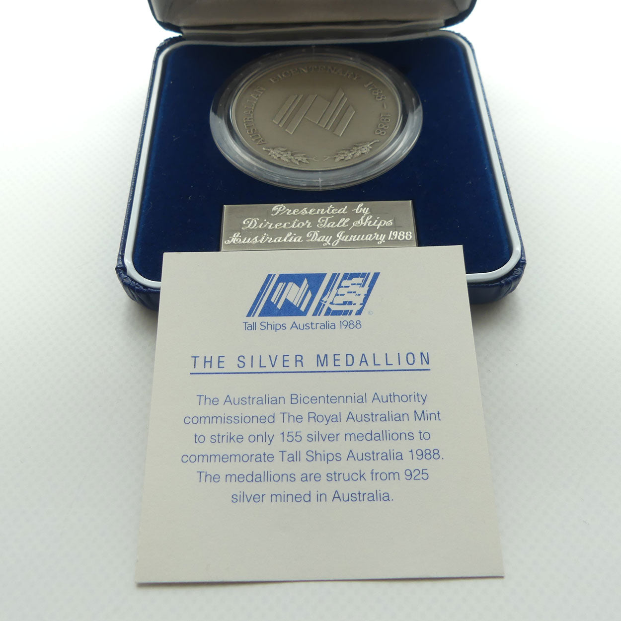 RAM 1988 The Silver Medallion | Australian Bicentenary Tall Ships Australia | presented by Director Tall Ships Australia Day 1988
