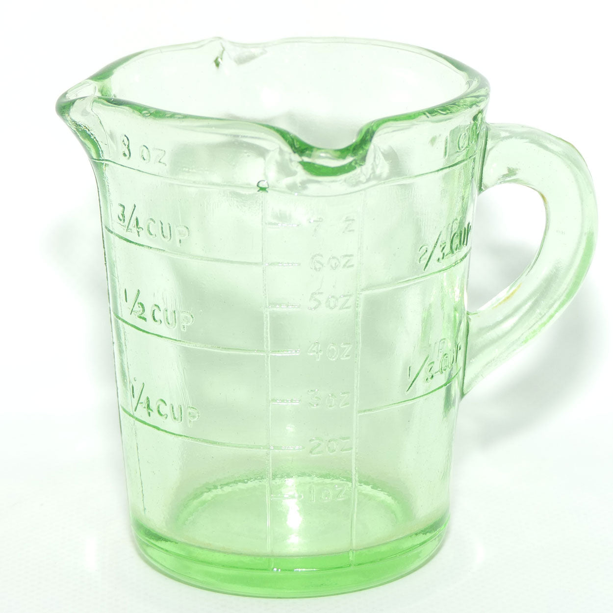 Green Depression Glass three pourer lip 1 cup measuring jug | #1