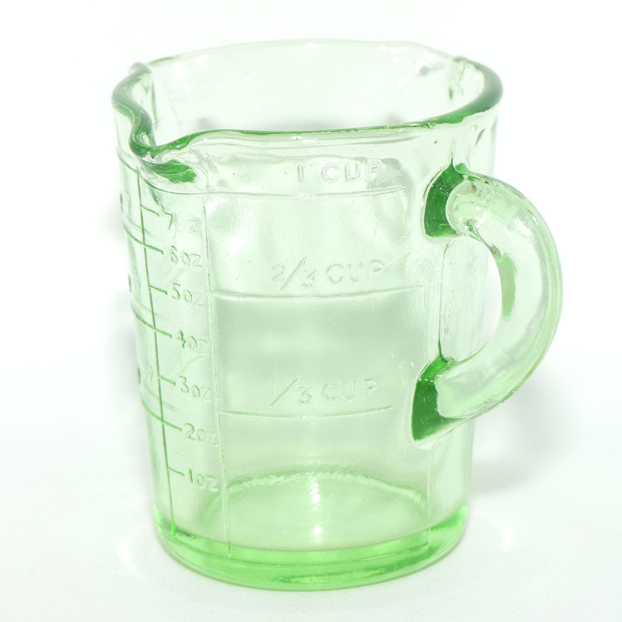 Green Depression Glass three pourer lip 1 cup measuring jug | #1