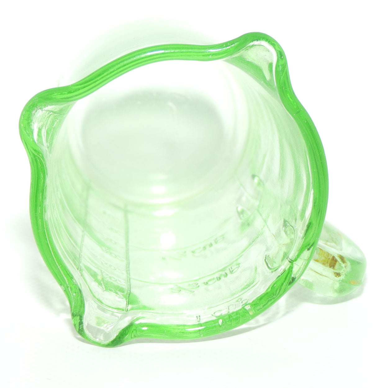 Green Depression Glass three pourer lip 1 cup measuring jug | #1