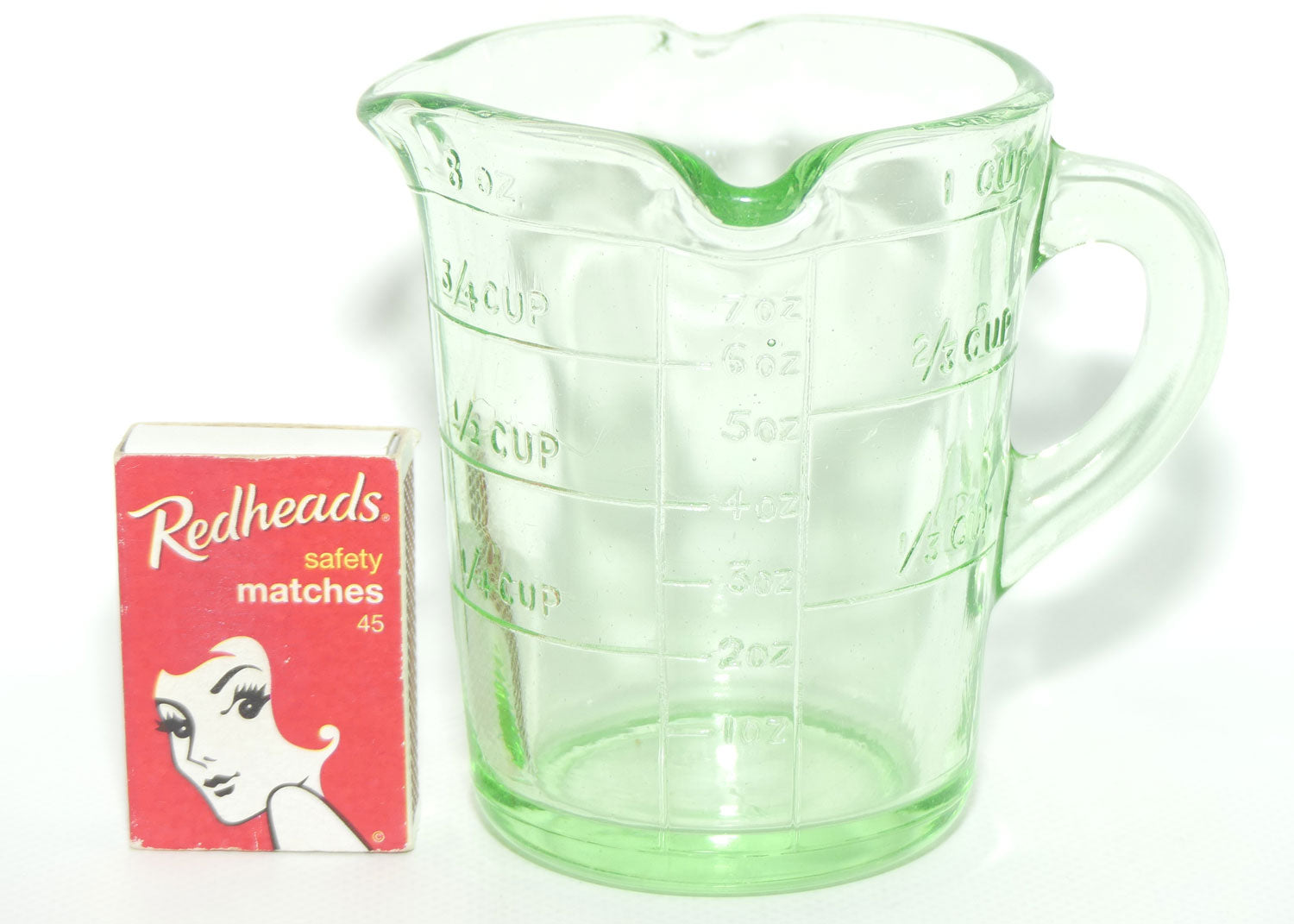 Green Depression Glass three pourer lip 1 cup measuring jug | #3
