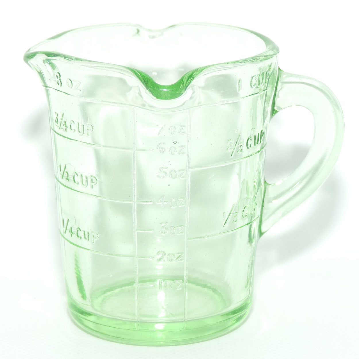 Green Depression Glass three pourer lip 1 cup measuring jug | #3