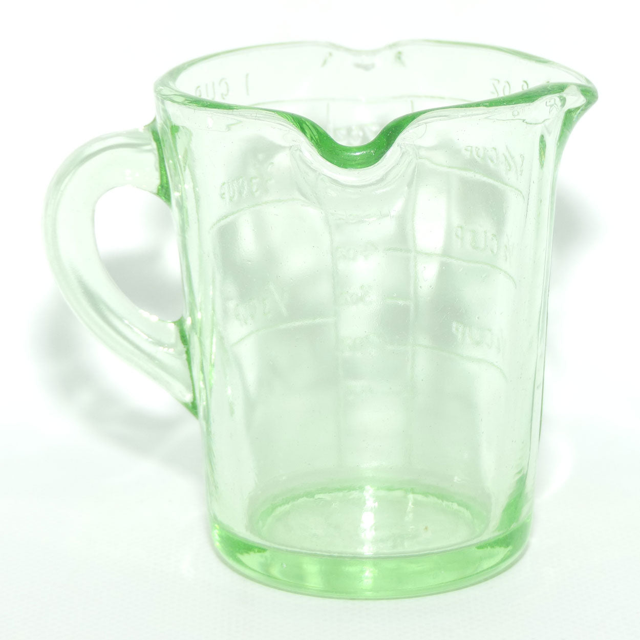 Green Depression Glass three pourer lip 1 cup measuring jug | #3