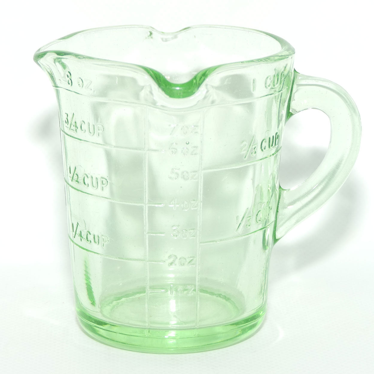 Green Depression Glass three pourer lip 1 cup measuring jug | #3