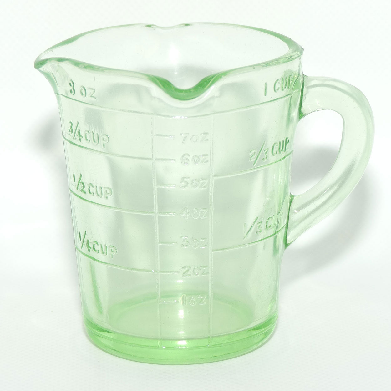 Green Depression Glass three pourer lip 1 cup measuring jug | #4