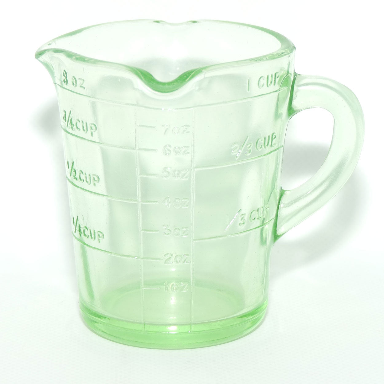 Green Depression Glass three pourer lip 1 cup measuring jug | #4