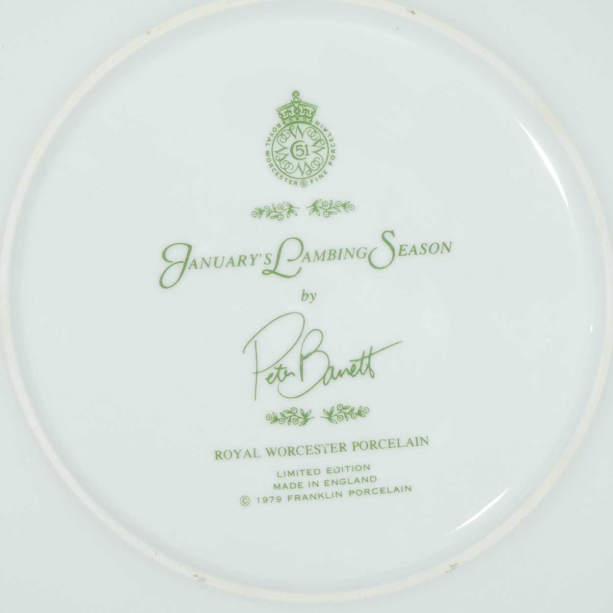 Royal Worcester for Franklin Porcelain | Peter Barnett | Months series | plate #1 | January's Lambing Season