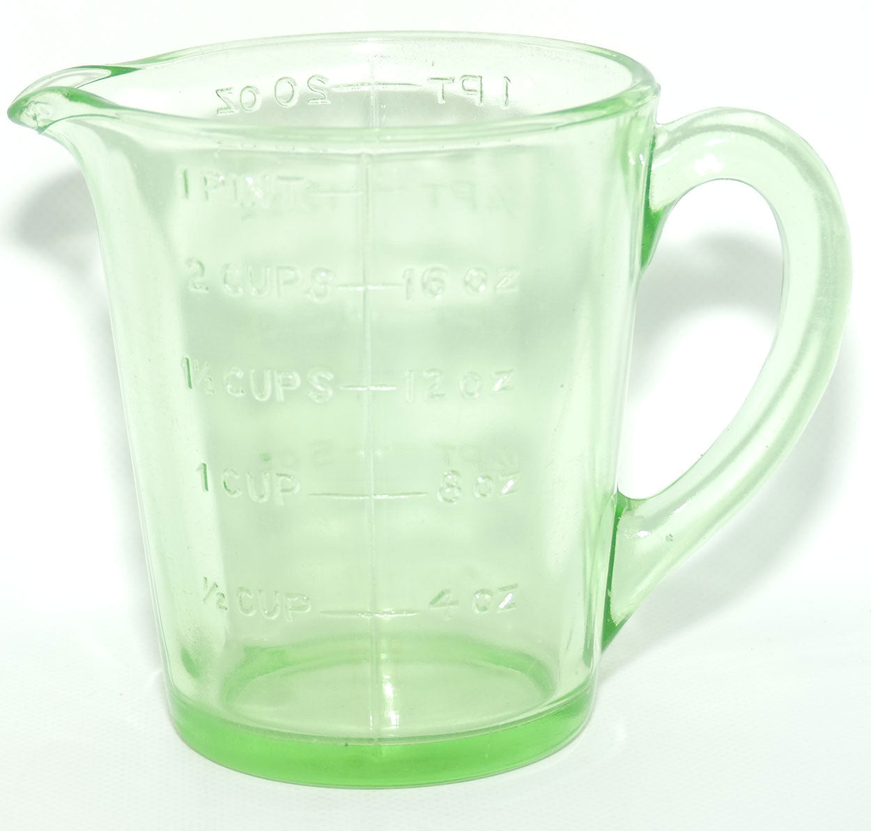 Green Depression Glass 1 Pint 2 Cups measuring jug | UV reactive | #1