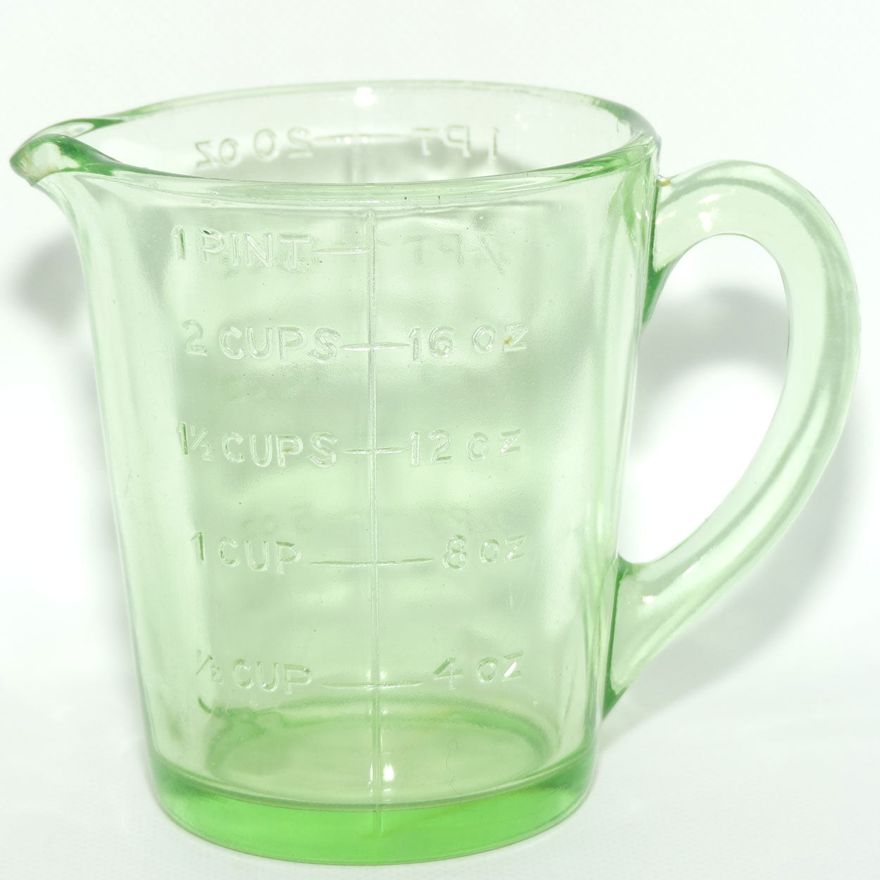 Green Depression Glass 1 Pint 2 Cups measuring jug | UV reactive | #2