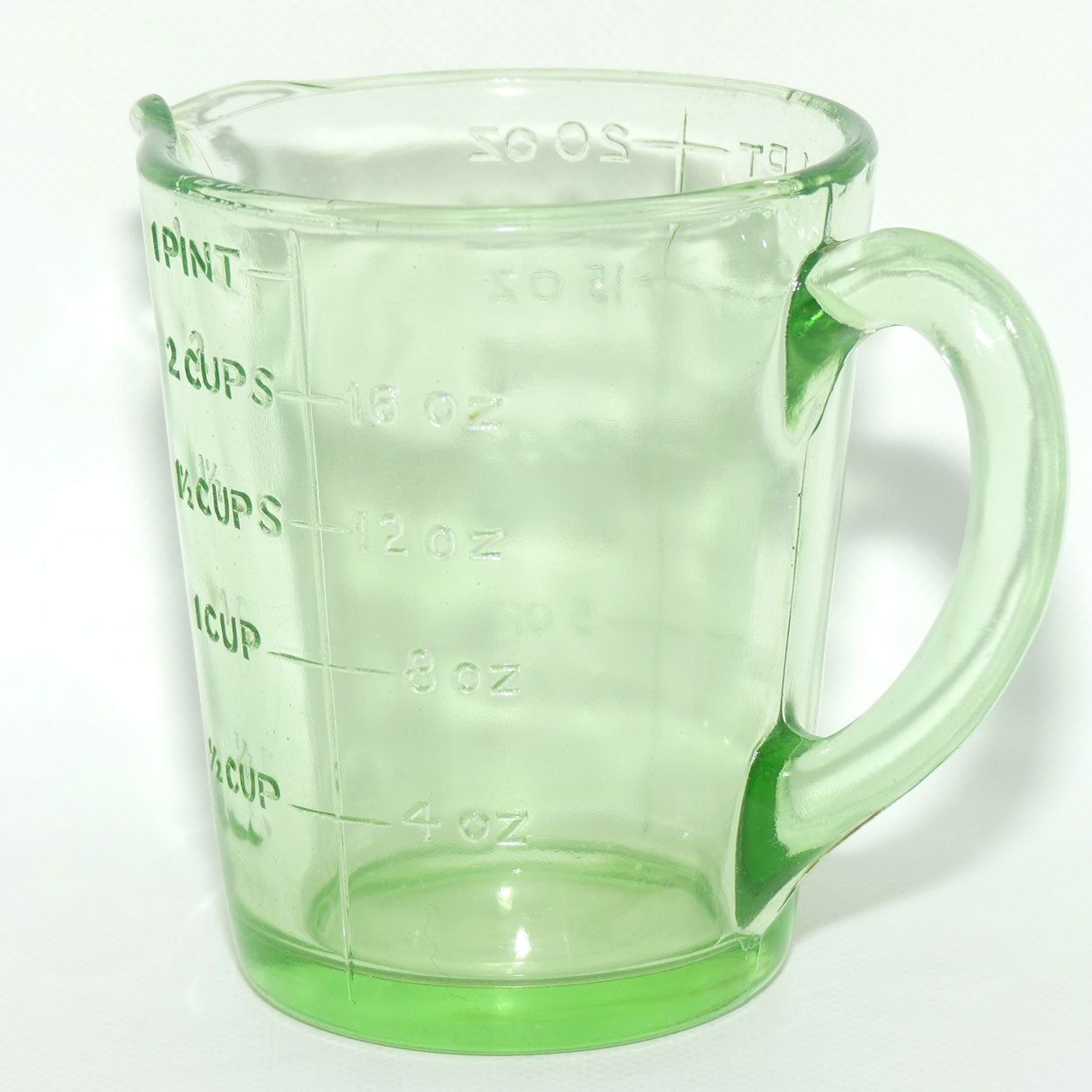 Green Depression Glass 1 Pint 2 Cups measuring jug | UV reactive | #2