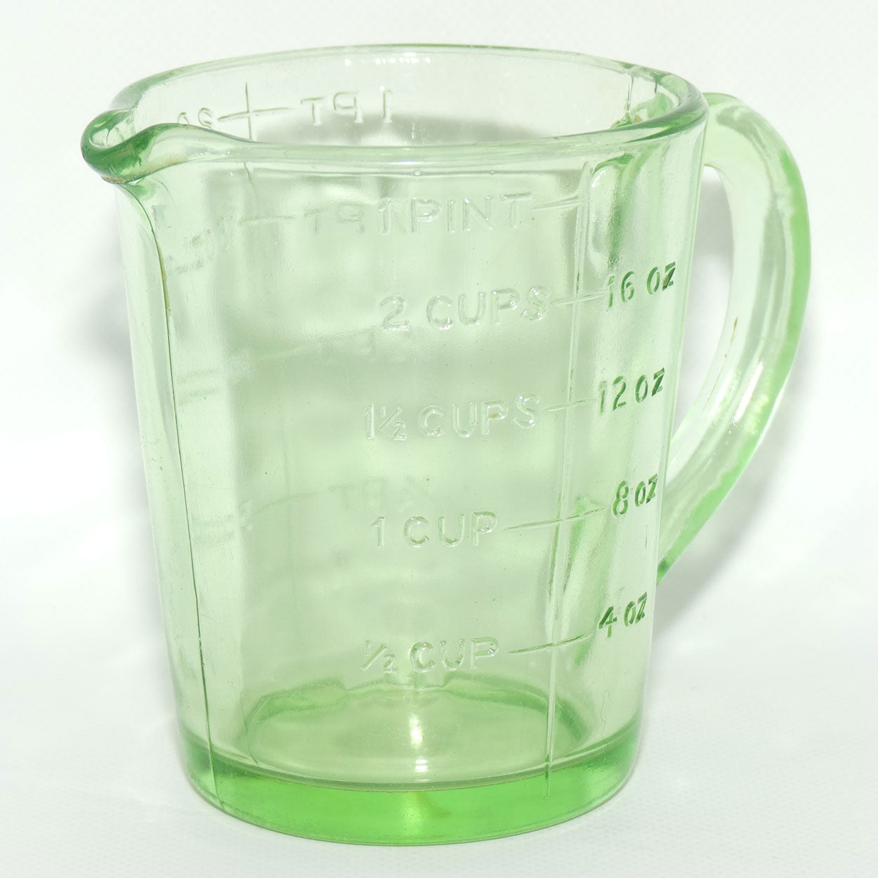 Green Depression Glass 1 Pint 2 Cups measuring jug | UV reactive | #2