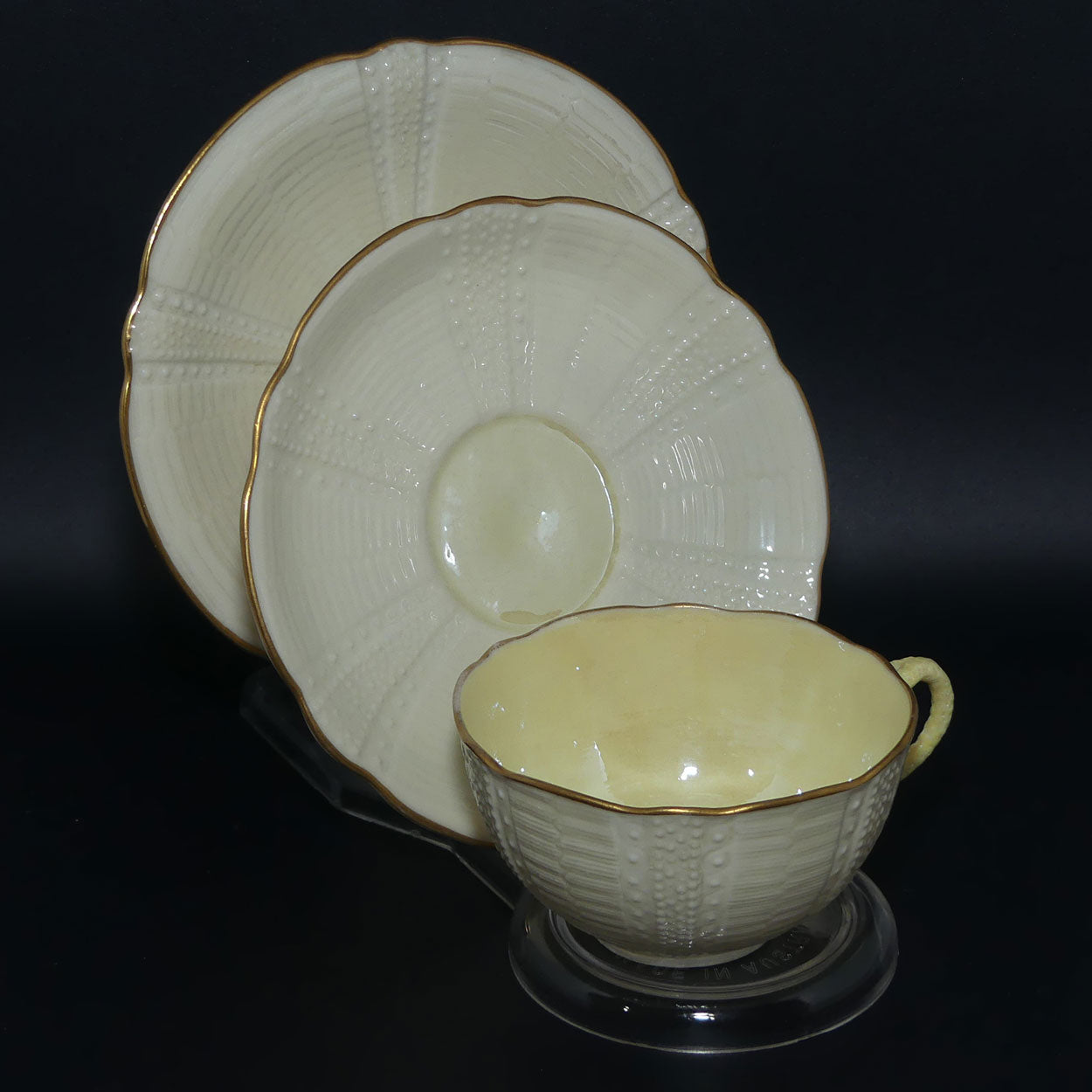 Belleek Echinus pattern | Gilt Trim trio #4 | 1st Black Mark