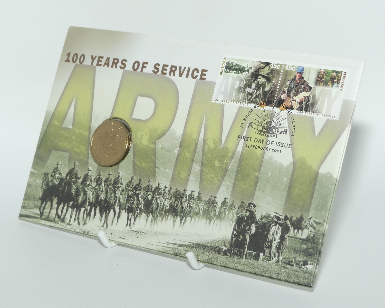 2001 RAM Postal Numismatic Cover $1 Centenary of Australian Army Stamp and Coin Cover