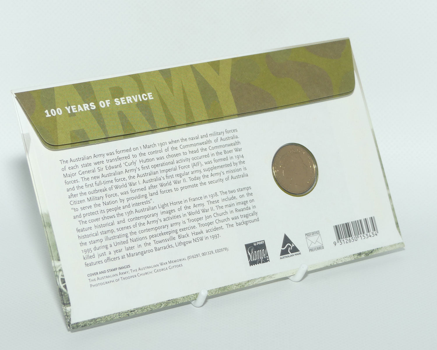 2001 RAM Postal Numismatic Cover $1 Centenary of Australian Army Stamp and Coin Cover
