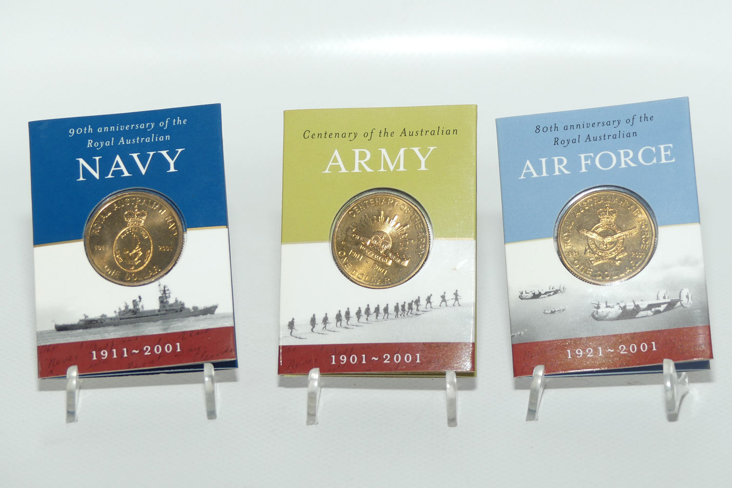 RAM 2001 Australian Navy | Army | Air Force Anniversary Commemorative $1 coins | 3 coins | Uncirculated