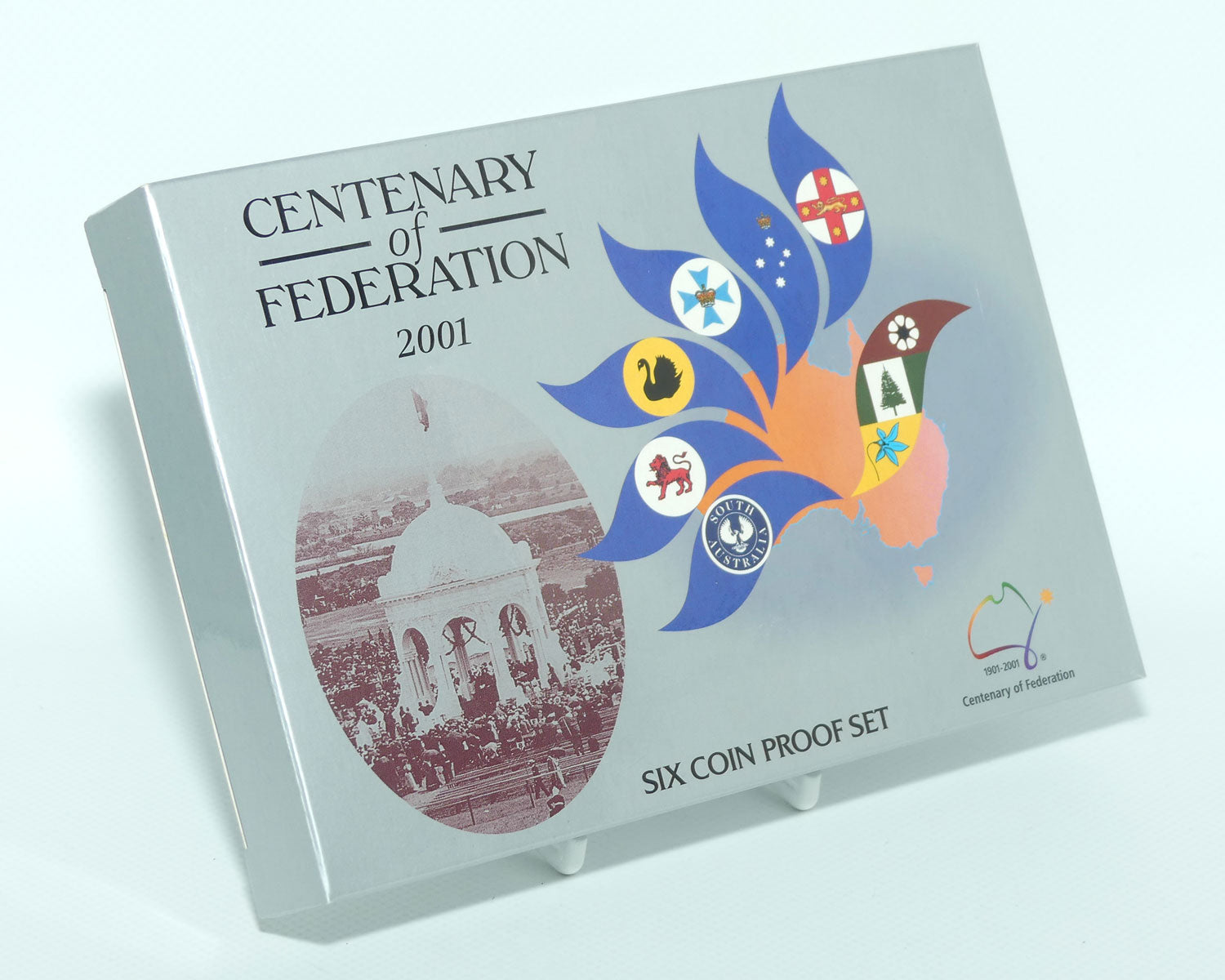 RAM 2001 Proof Coin Set | Centenary of Federation | Featuring coloured Coat of Arms 50c and Centenary of Federation logo $1