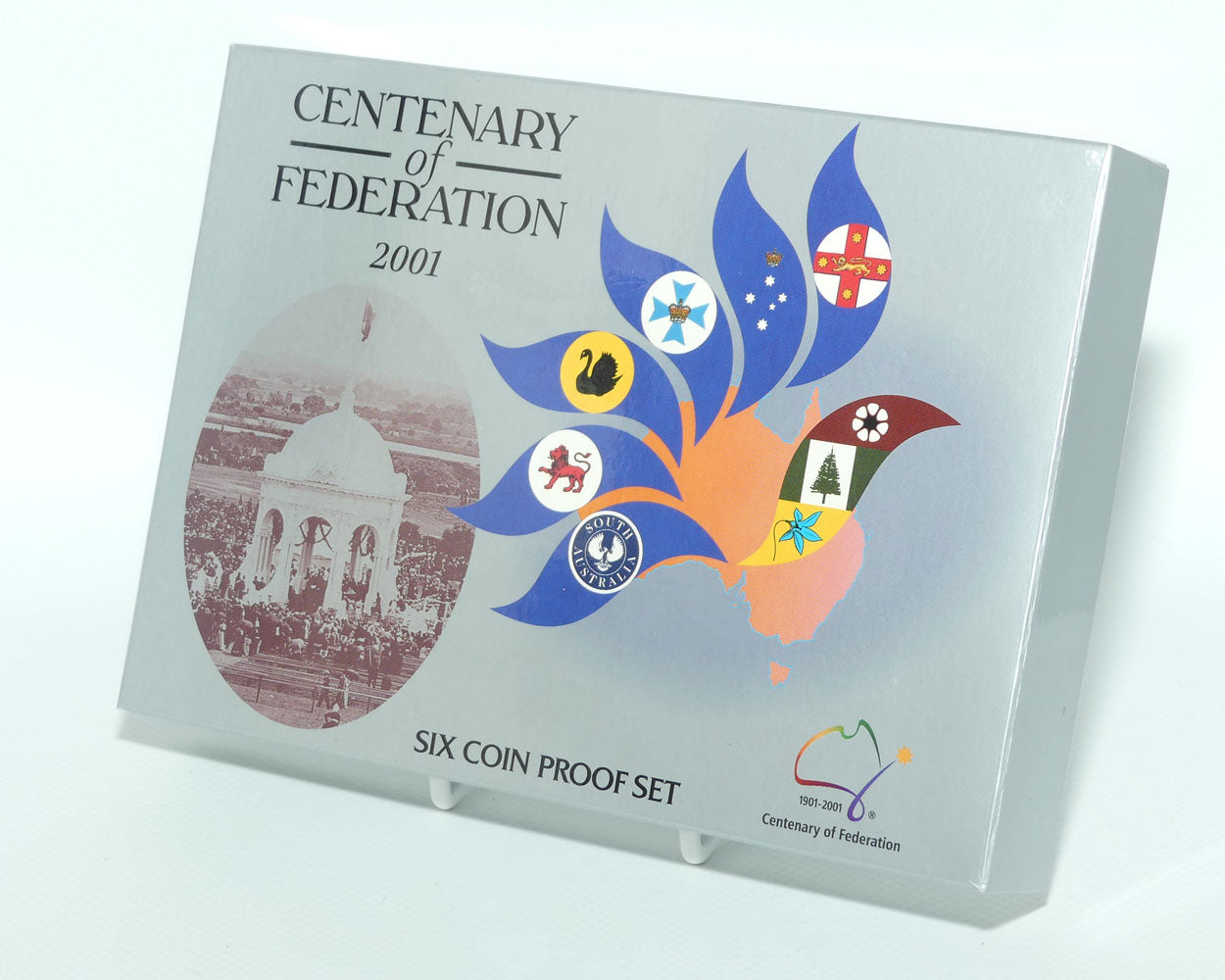 RAM 2001 Proof Coin Set | Centenary of Federation | Featuring coloured Coat of Arms 50c and Centenary of Federation logo $1