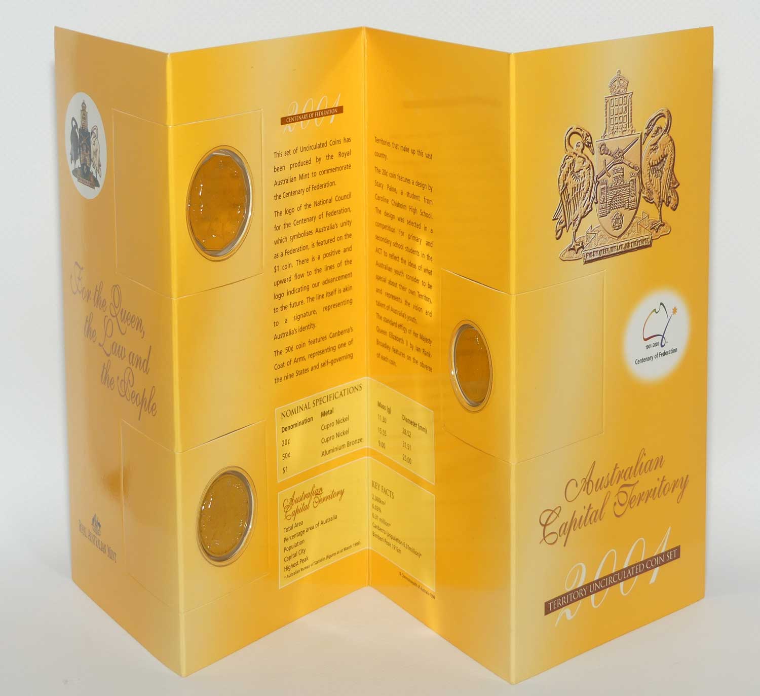 RAM 2001 Three Coin Territory Uncirculated set | Centenary of Federation Mint Set | Australian Capital Territory