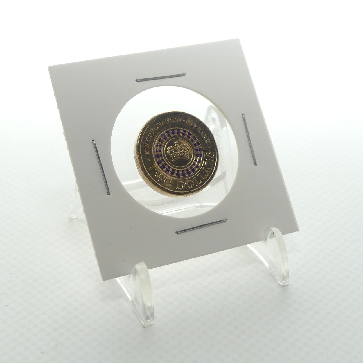 RAM 2013 ER Coronation 60 Years $2 Coin | Purple Colour Printed Crown | Circulated Australian Decimal Coin