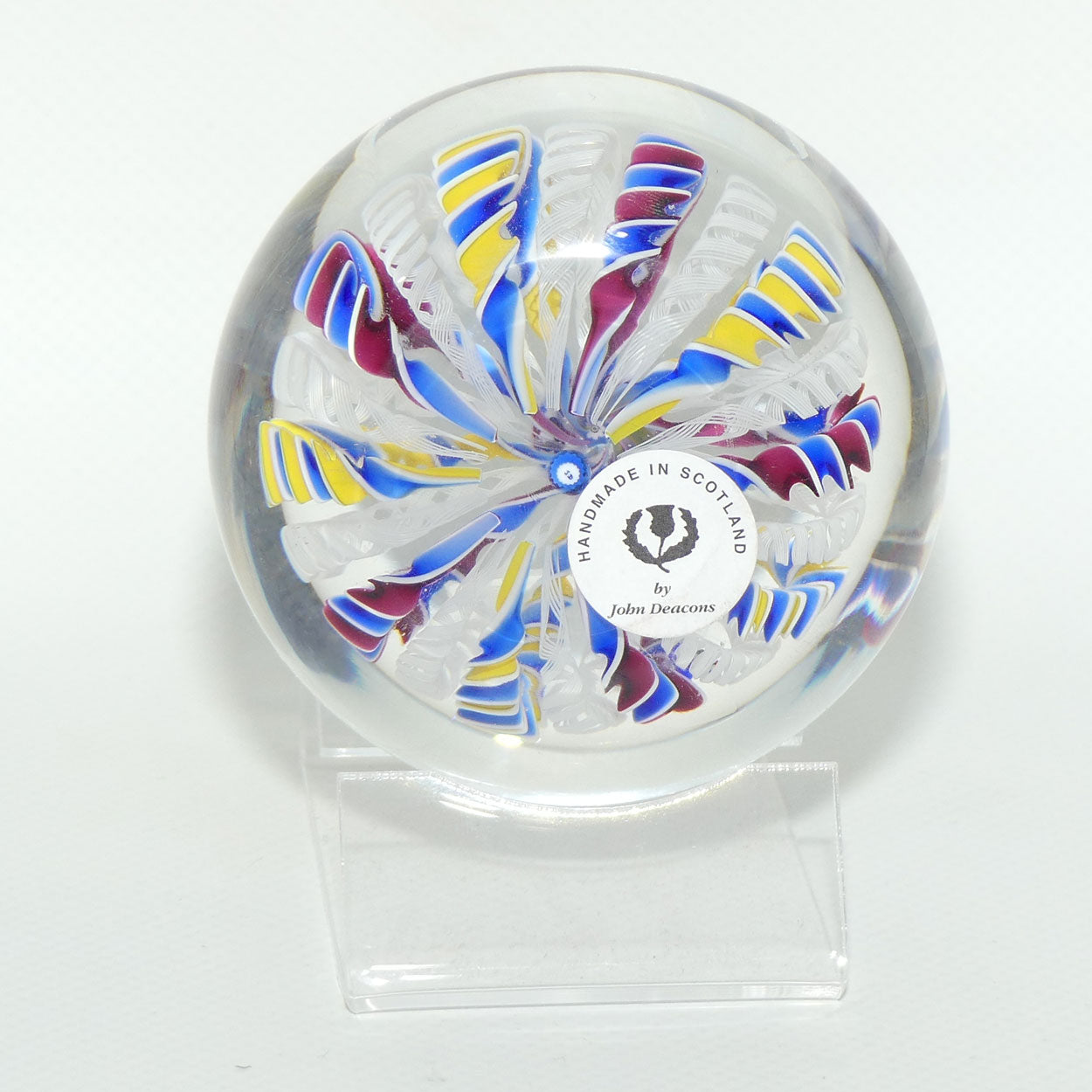 John Deacons Scotland 20 Stave Crown Large paperweight | Blue Yellow and Blue Magenta