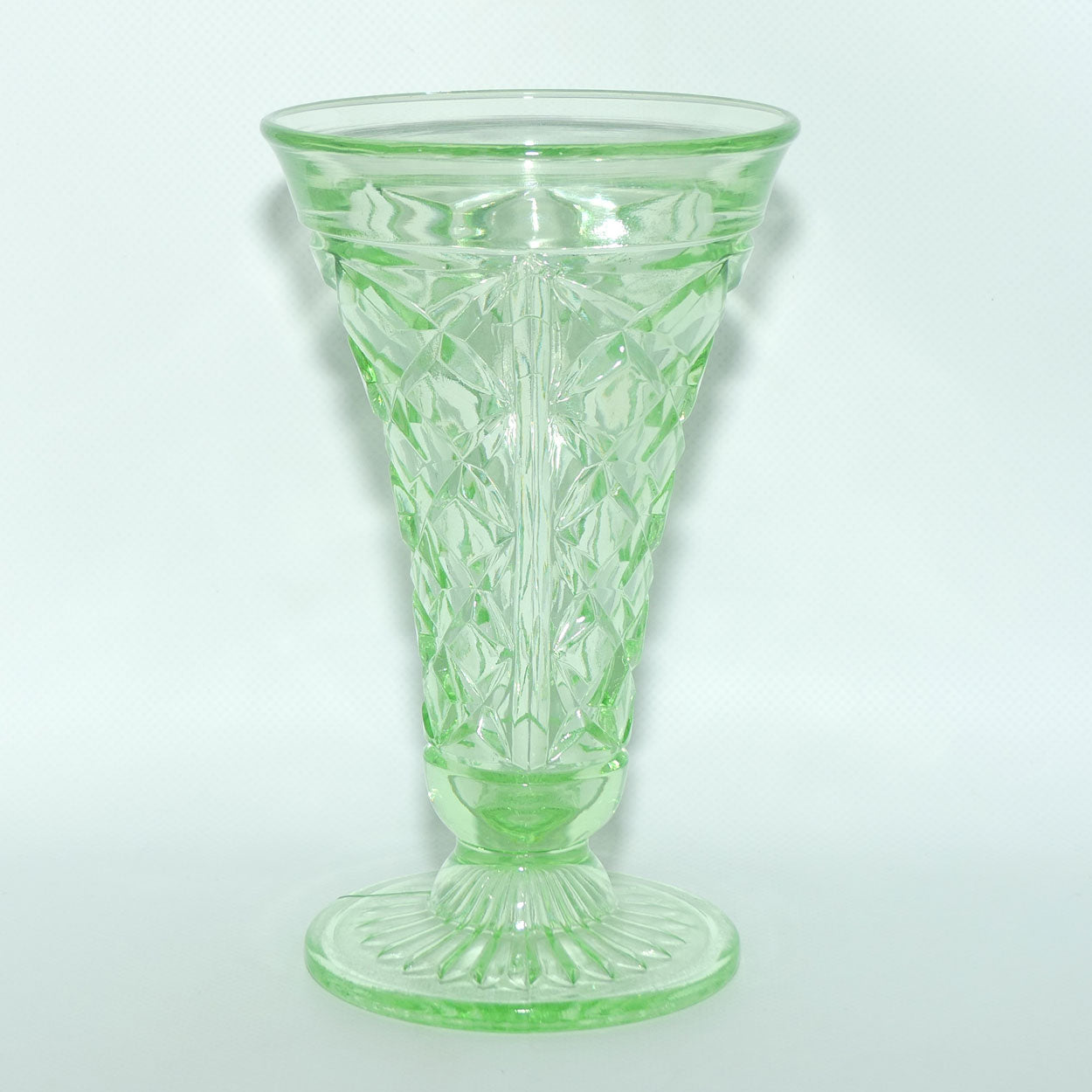 Crown Crystal Glass tall footed Green Glass vase | 19.5cm | Uranium