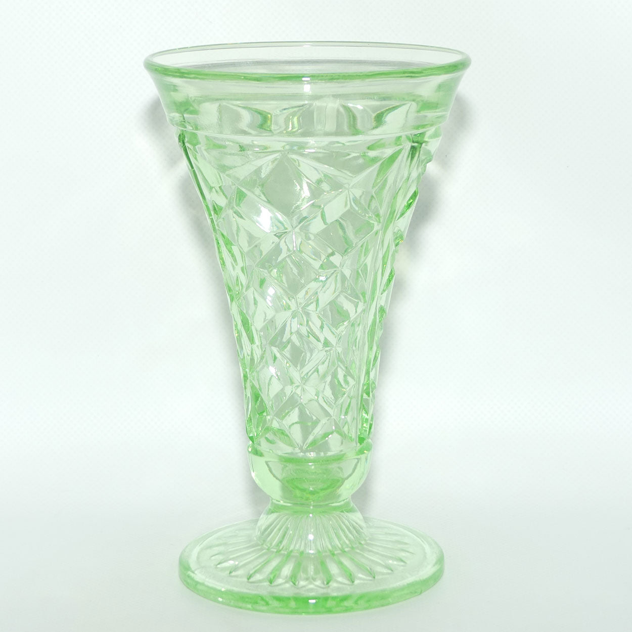 Crown Crystal Glass tall footed Green Glass vase | 19.5cm | Uranium