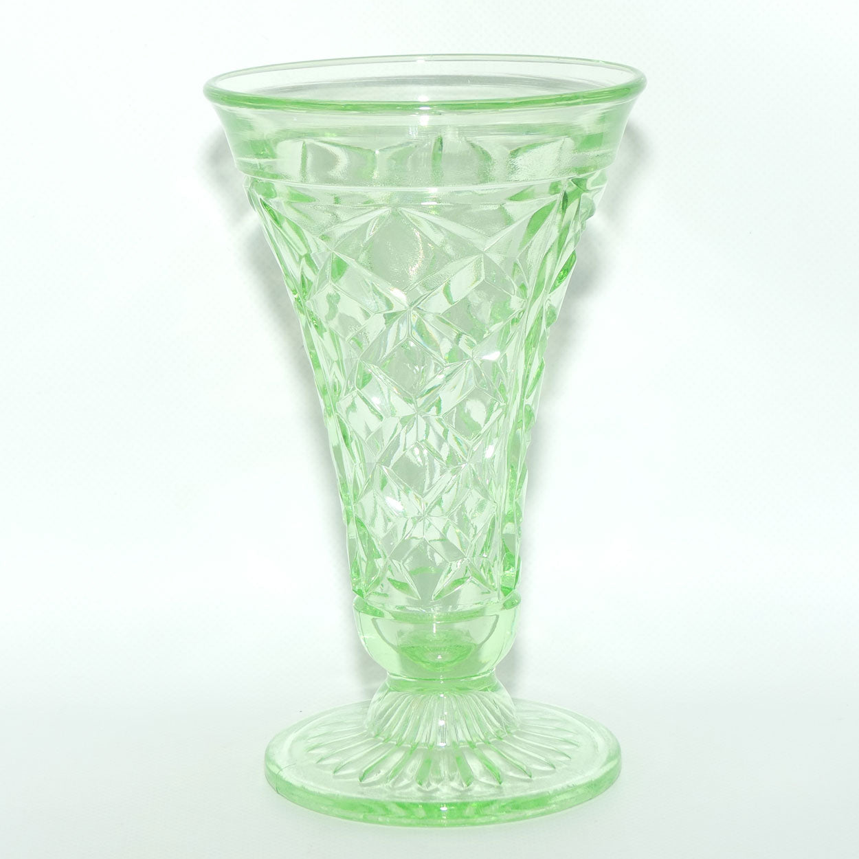 Crown Crystal Glass tall footed Green Glass vase | 19.5cm | Uranium