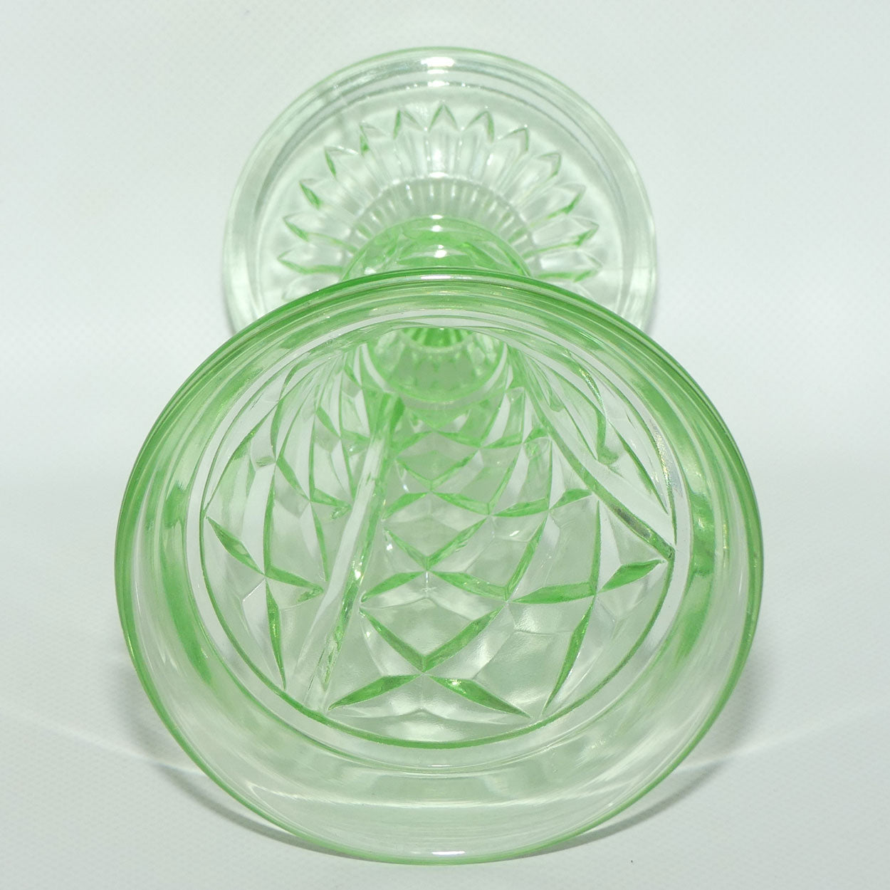 Crown Crystal Glass tall footed Green Glass vase | 19.5cm | Uranium