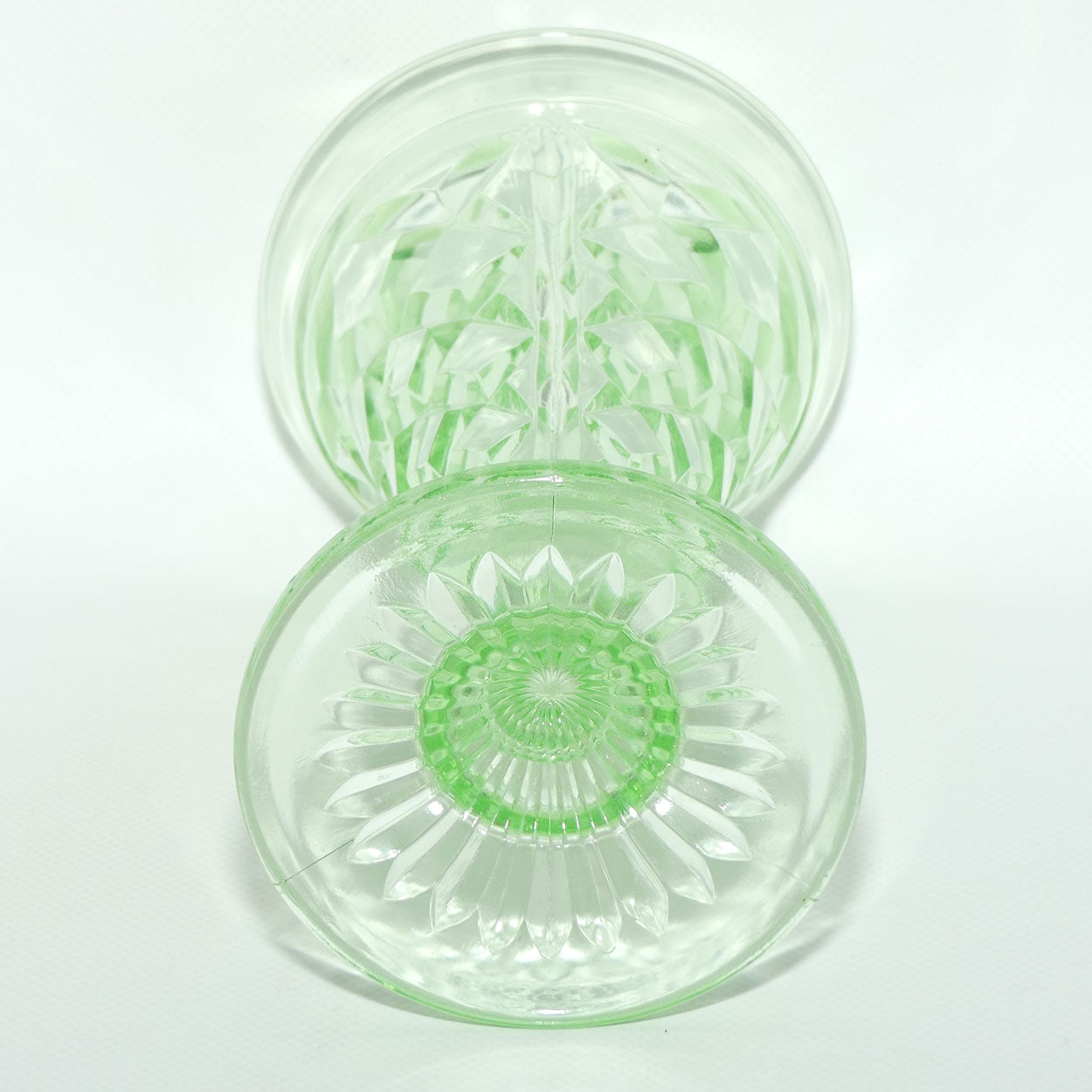 Crown Crystal Glass tall footed Green Glass vase | 19.5cm | Uranium
