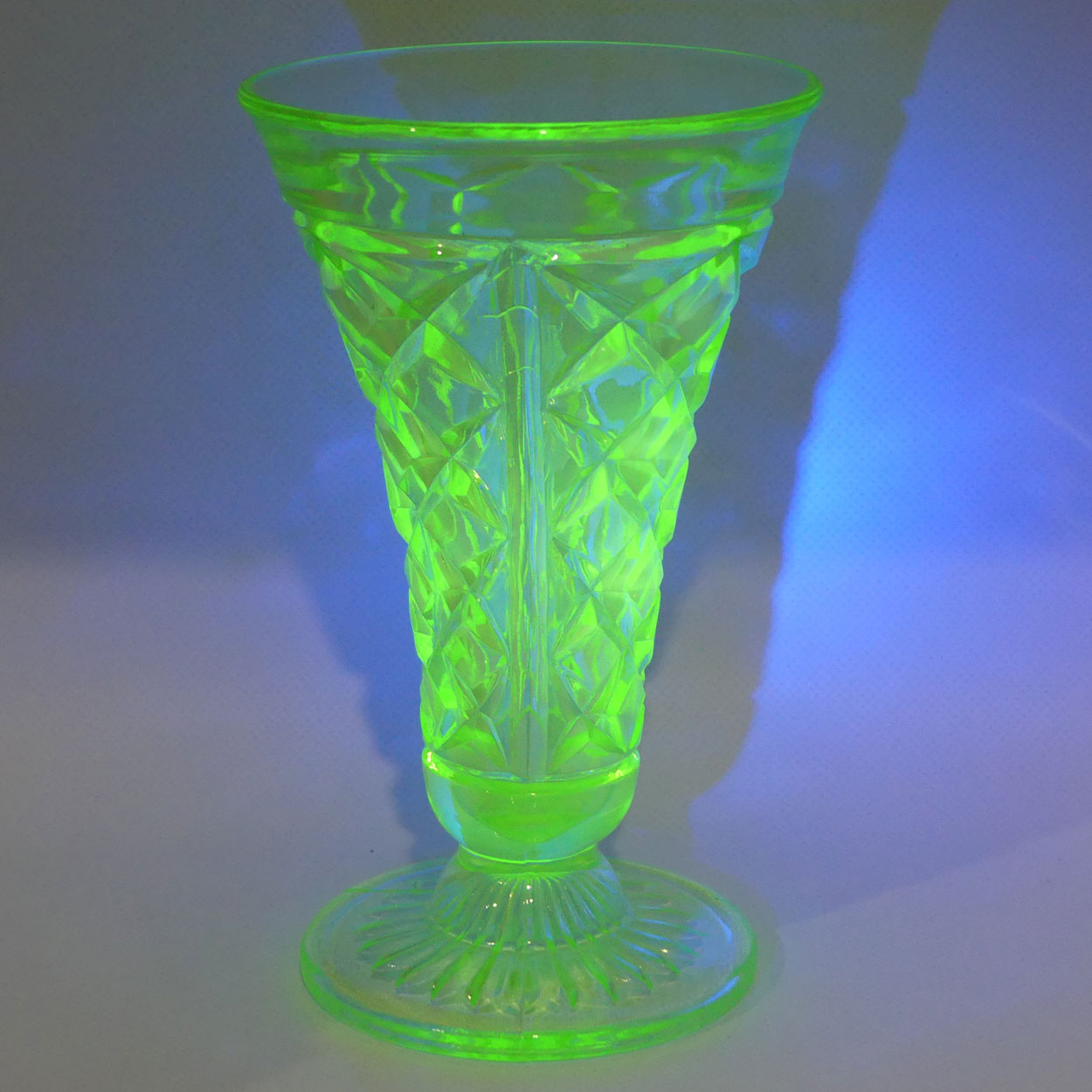 Crown Crystal Glass tall footed Green Glass vase | 19.5cm | Uranium