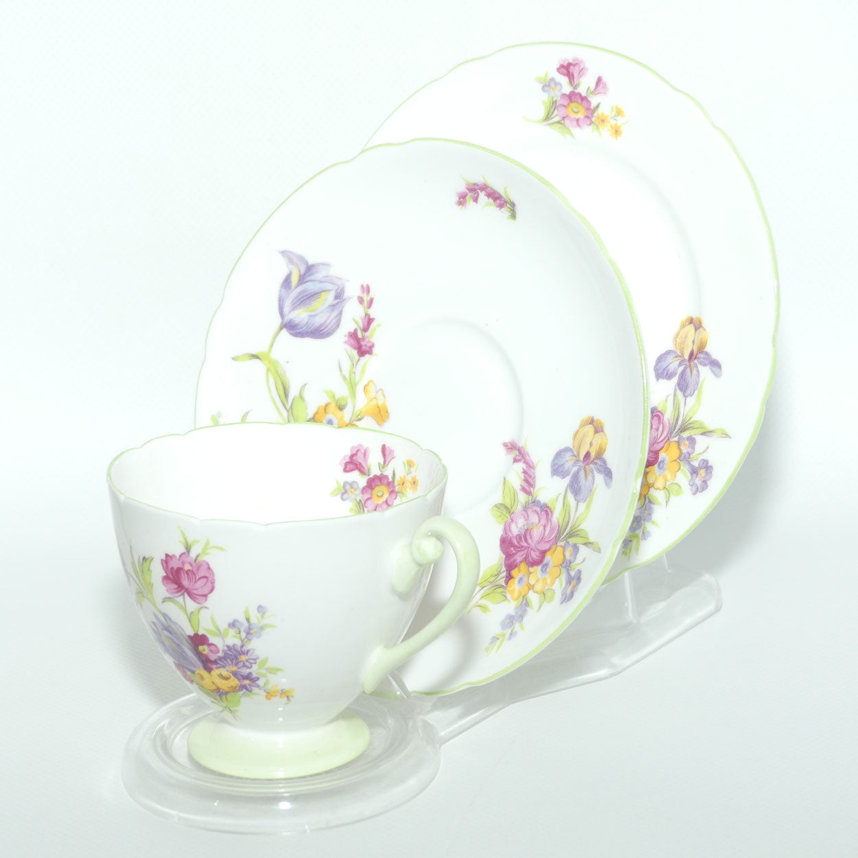 Shelley Ripon shape Hulmes Dresden and Roses pattern trio | Green | 2302