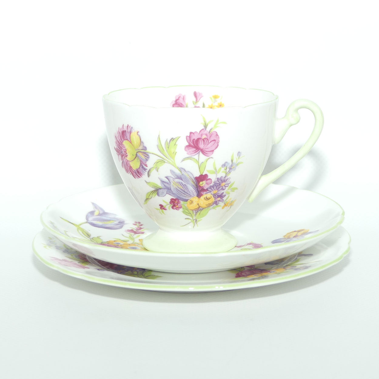 Shelley Ripon shape Hulmes Dresden and Roses pattern trio | Green | 2302