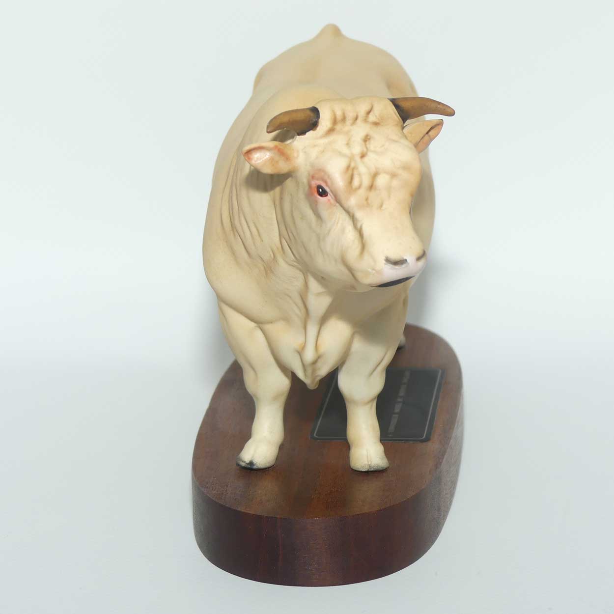 #A2463A Beswick Connoisseur Cattle | Charolais Bull on Wooden Plinth