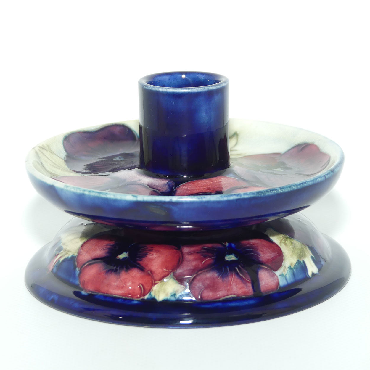 William Moorcroft Pansy on White Art Deco platform candleholder | Shape 255
